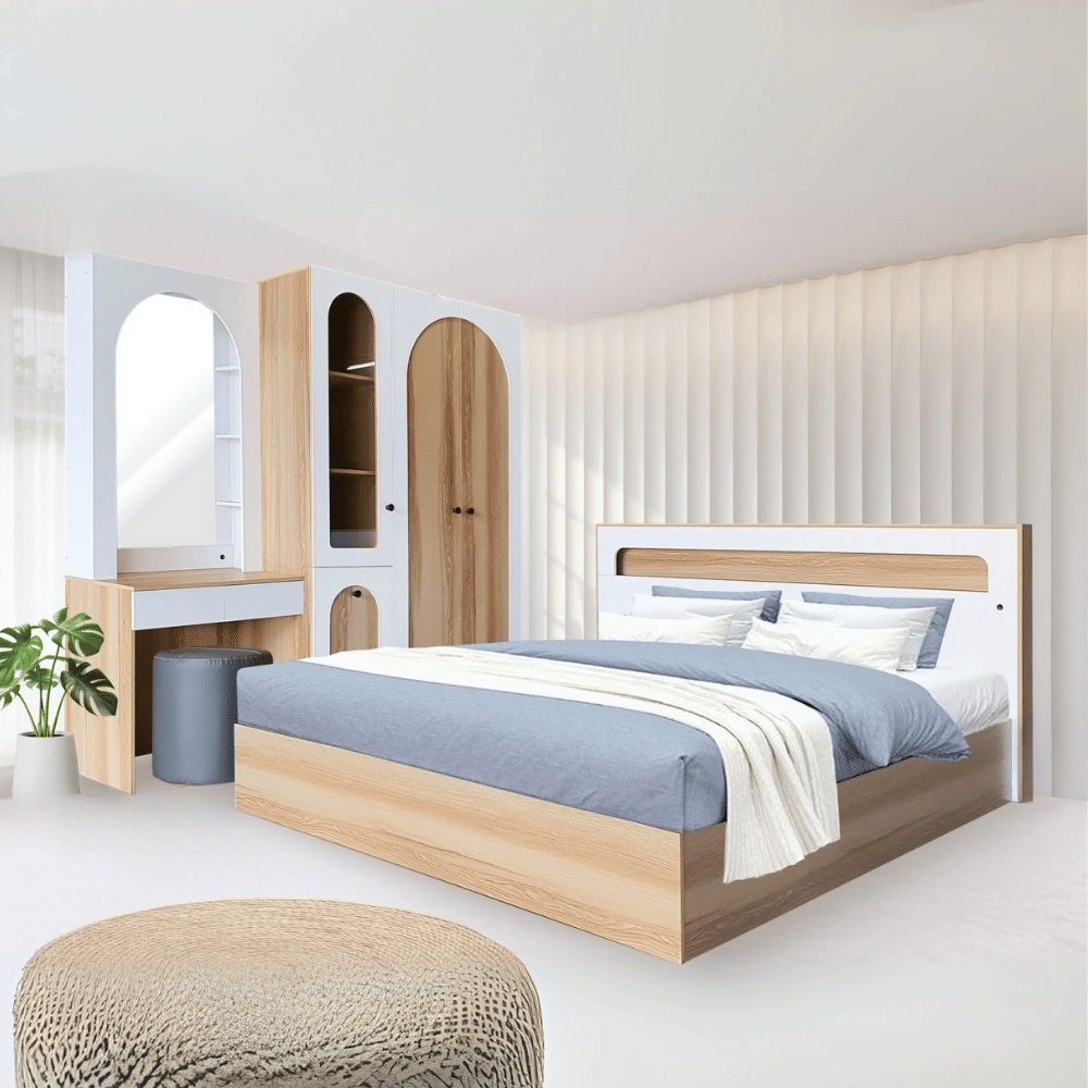 ชุดห้องนอน 6 ฟุต WISDOM DESIGN FURNITURE รุ่น ARISTA 6 สี แอช/ขาว